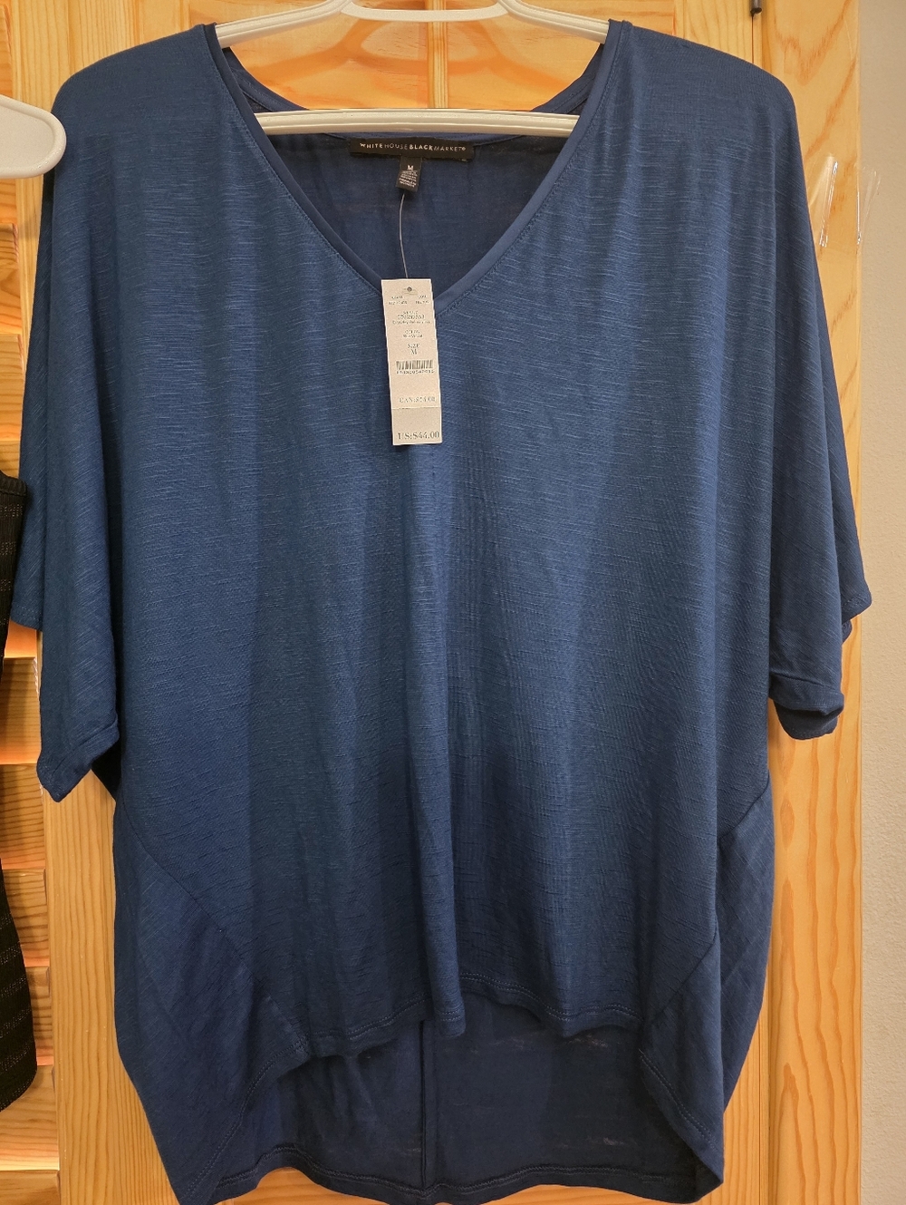 White House Black Market Deep Navy V-Neck Short Sleeve Top